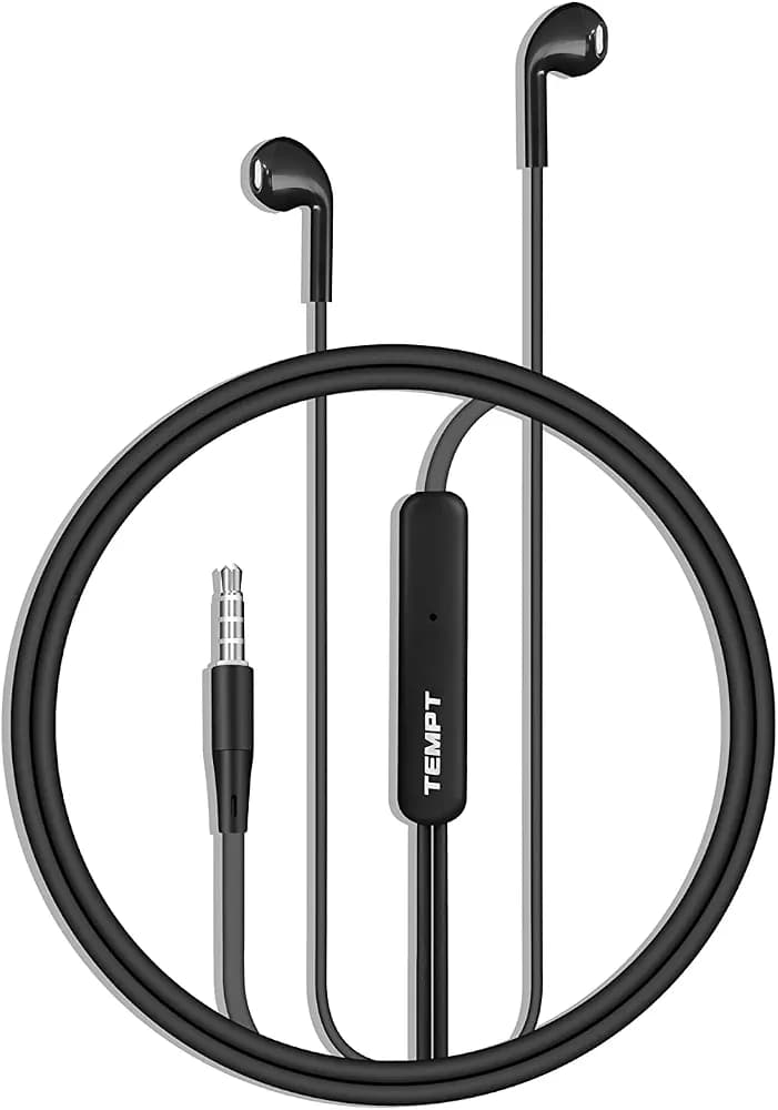TEMPT® Zip X1 In Ear Wired Earphones with Mic, 3.5mm Audio Jack, Enhanced bass, 13.6mm Drivers For Stereo Audio, Clear-Sound Quality, Snug Fit, 1.2m Tangle- Free Cable, Phone/Tablet Compatible (Black)