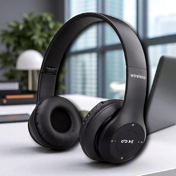 Premium Cushioned Over-Ear Bluetooth Wireless Headphones with Mic | Deep Bass, TF Card, Soft Earcups | Perfect for Mobile, PC, Laptop & Music Lovers Black