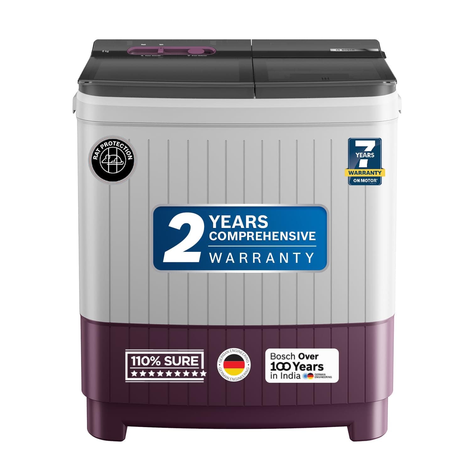 BOSCH 8 kg 5 Star with 1360 High RPM Spin Motor Semi Automatic Top Load Washing Machine Multicolor (WJP802V0IN)