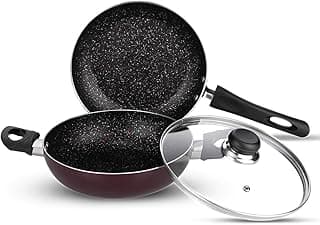 Vinod Supreme Non-Stick 2 Pcs Cookware Set of Kadai with Glass lid 2 litres Capacity (22 cm) and 22 cm Diameter Frypan (Gas Stove and Induction Compat