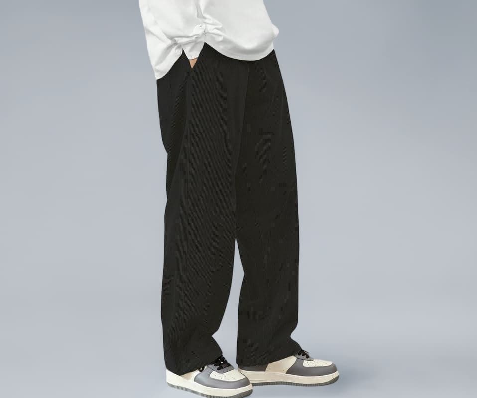 SMOWKLY Men's Premium Corduroy Relaxed Fit Trouser || Flexible Elastic Waist with Drawstring || Comfortable Pant for Causal & Formal Wear