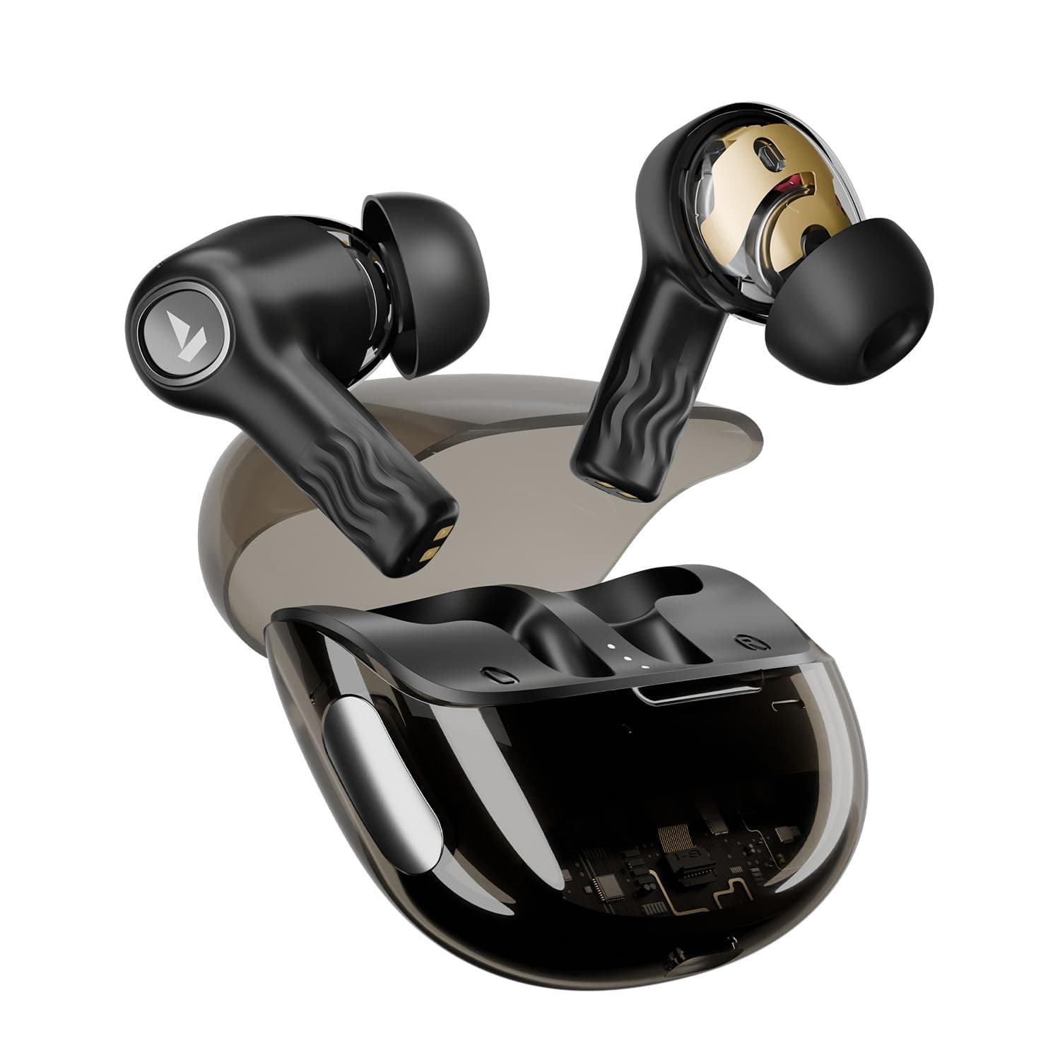boAt New Launch Nirvana Crystl, Transparent Case,Spatial Audio, ANC(~32dB), 100Hrs Battery,4Mics ENx, Dual Pair,App Support, Bluetooth Earbuds, TWS Ea...