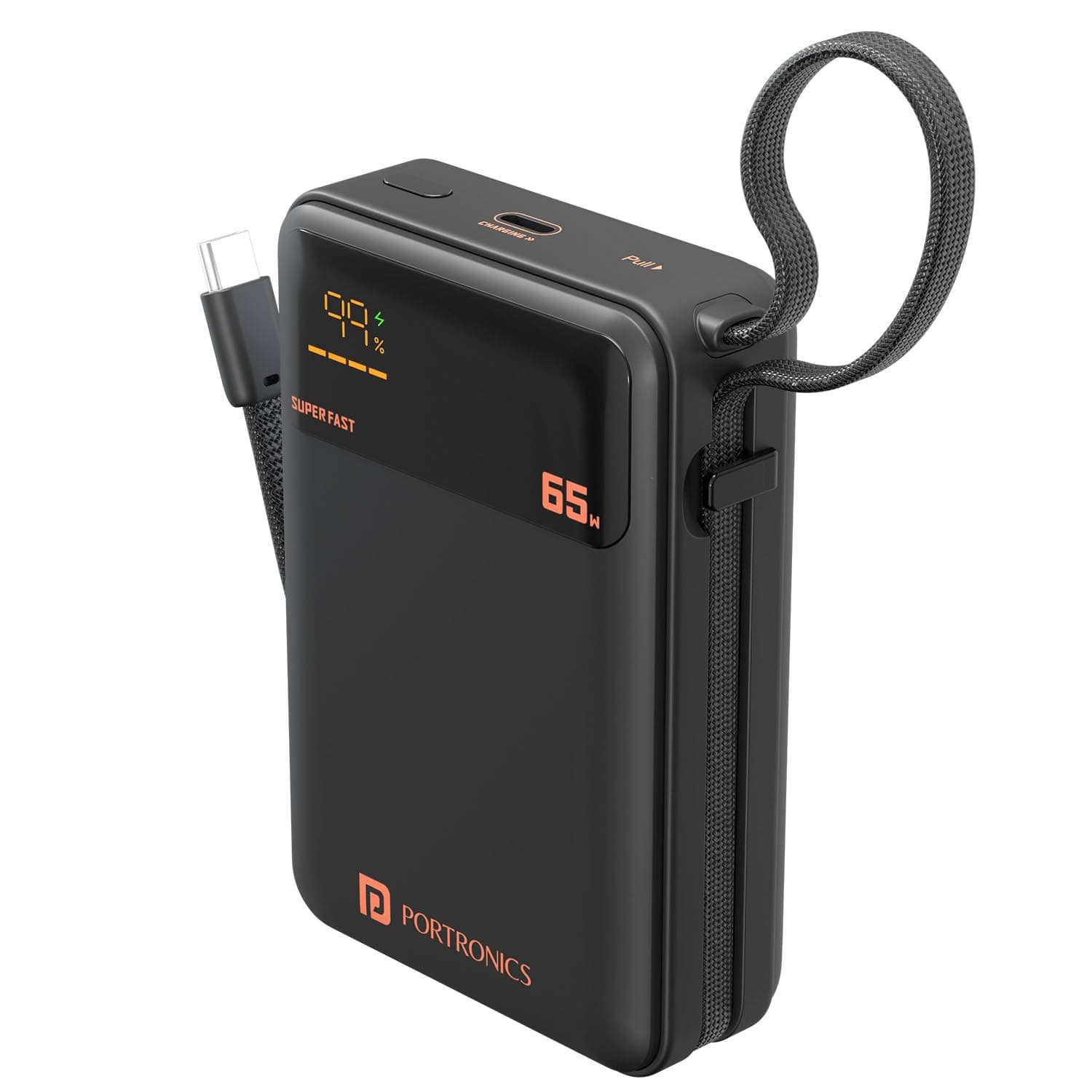 Portronics 65W Ignis 65 20000mAh Fast Charging Powerbank with in-Built Type C Cable for Android Smartphones, iPhones, ipads, Tablets & Macbooks, Type ...