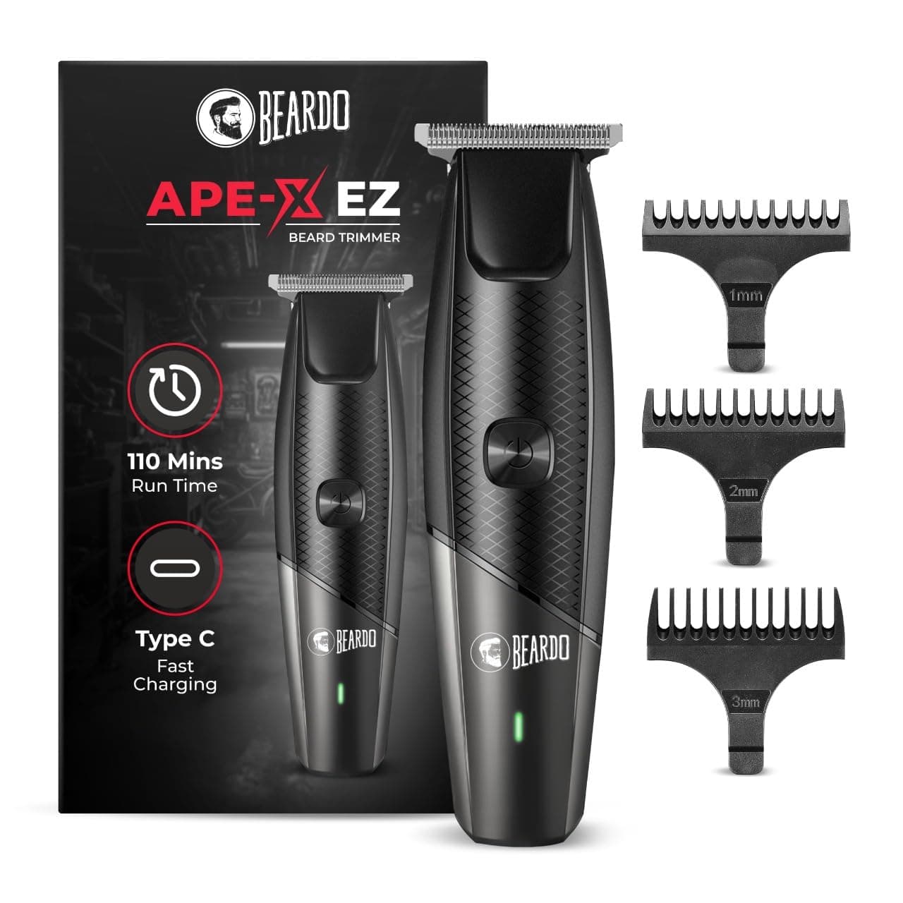 Beardo Ape-X EZ Trimmer Men Beard | 120 Min Run Time | 7000 RPM Motor | Lithium Ion Battery | Multiple Length Settings | Durable Blades | Beard Trimme...