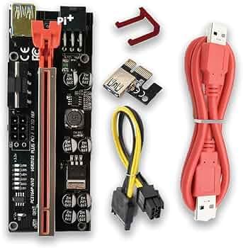 Pi+ (PiPlus) VER0010S Plus Ultra Latest / 8 Capacitor/Ultra Stable/Extra LED / 16x to 1x Power PCIe Riser Adapter 80cm USB 3.0 Cable - GPU Riser - Min...