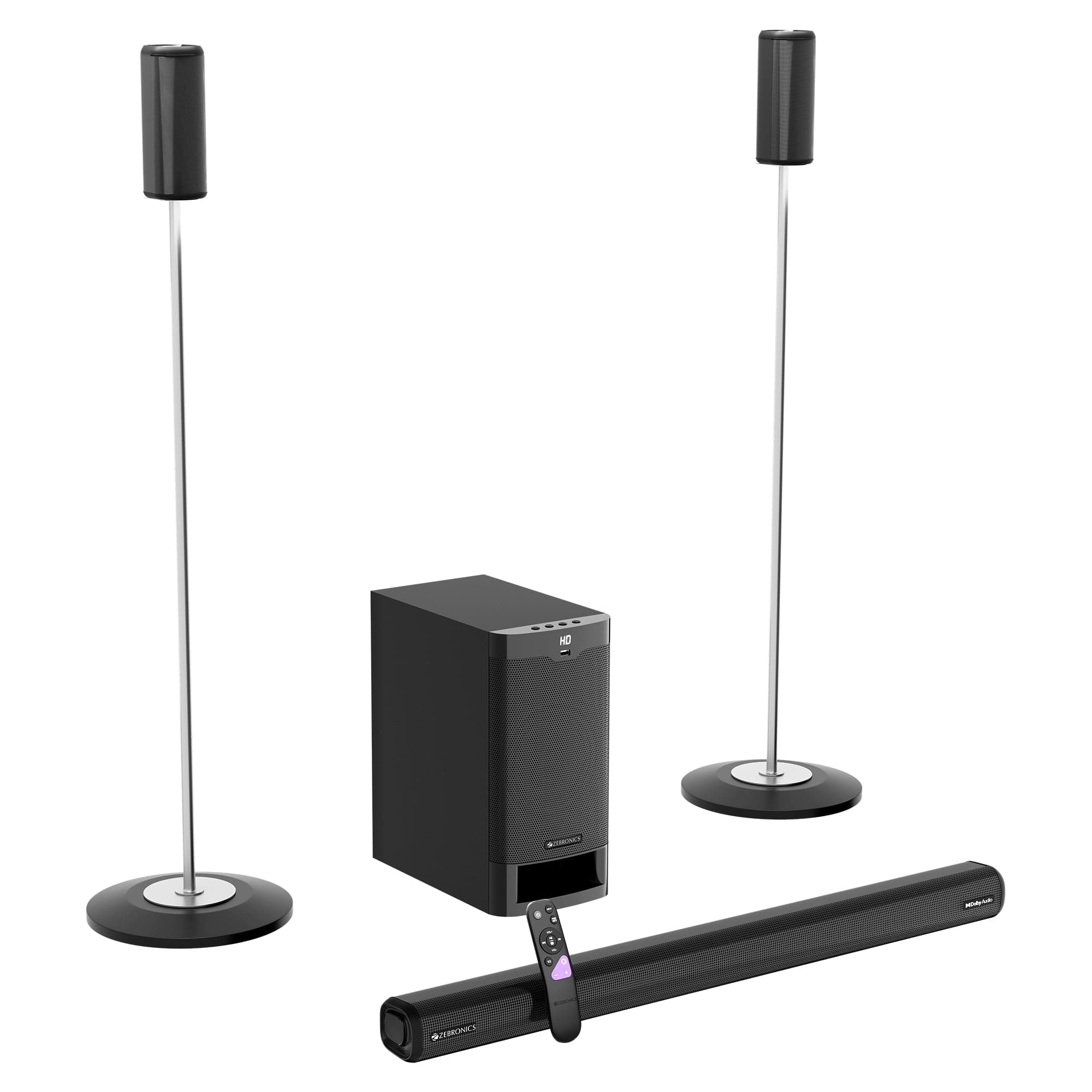 ZEBRONICS Juke BAR 9535 525W Soundbar, Dolby Audio, 5.1 CH Surround Sound, Floor-Stand Satellites, 16.51cm Subwoofer, 3 Driver Soundbar, HDMI ARC, Opt...