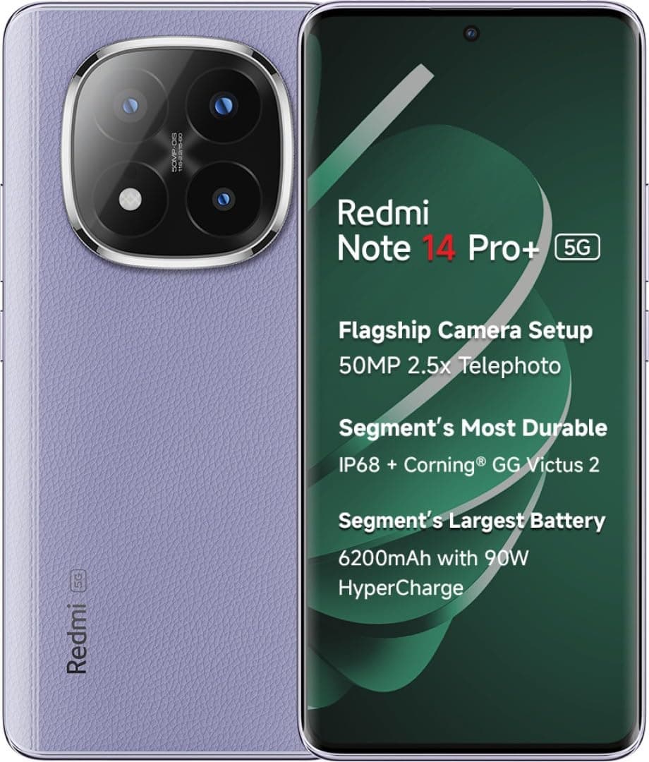 Redmi Note 14 Pro+ 5G (Phantom Purple, 8GB RAM+ 256GB Storage) | Snapdragon 7s Gen 3 Processor | AMOLED Display | Dual Nano-SIM | 6200mAh Battery