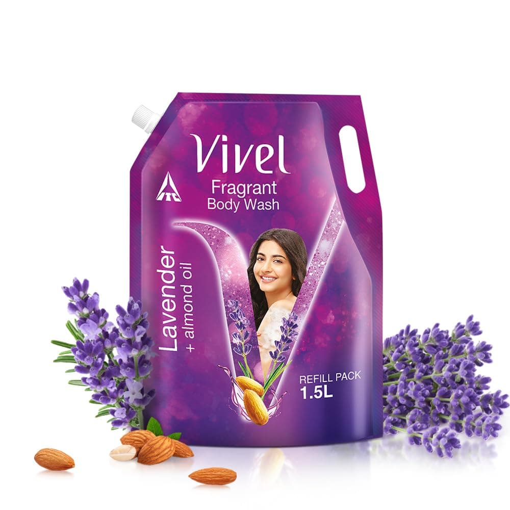 Vivel Body Wash, Lavender & Almond Oil, Fragrant & Moisturising Shower Gel, Refill Pouch, 1500ml