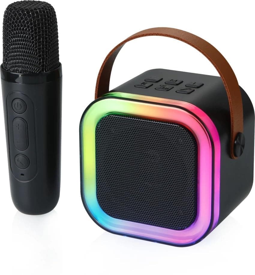 TOXI K12 Bluetooth Speaker Karaoke Machine with 2 Microphones RGB Ambient Lighting Singing Speaker Home Child Gift Support SD Card TF (Black)