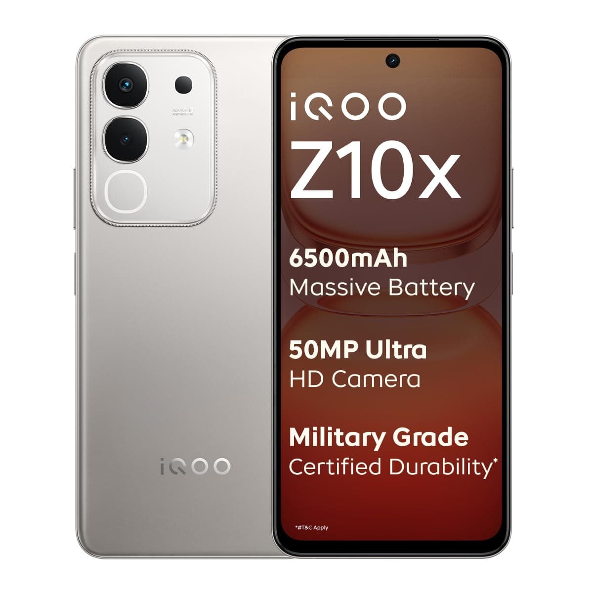 iQOO Z10x 5G (Titanium, 8GB RAM, 256GB Storage) | 6500 mAh Large Capacity Battery | Dimensity 7300 Processor | Military-Grade Certified Durability