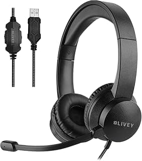 LIVEY Audixa 320DU (USA) Wired USB Headset | Noise Cancelling Microphone | Stereo Sound, Over-Ear Headphones | Braided USB...