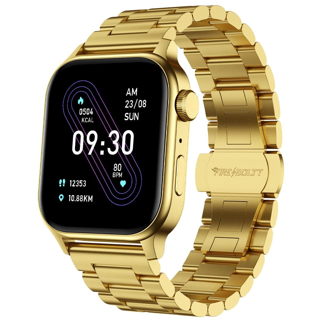 Fire-Boltt Rise Luxe Stainless Steel Luxury, 47mm (1.85) Display Bluetooth Calling, Rotating Crown, AI Voice Assistant, 120 Sports Modes, Neon UI, Sta...