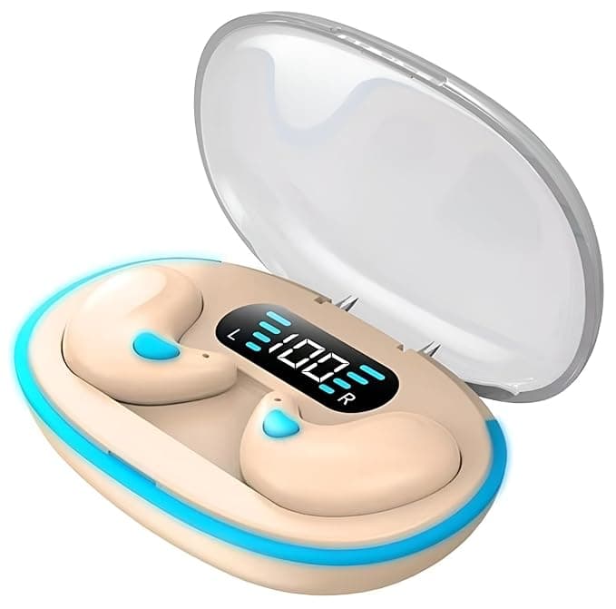 VEHOP S55 OWS Bluetooth Open Ear Wireless Sleeping Earbuds, BT5.4 Headphones, Button Control & Type-C Fast Charging, ENC Call Noise Reduction, Ideal for Sleeping, Meditation and Entertainment. Beige