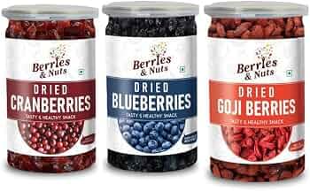 Berries And Nuts Dried Cranberry, Blueberry & Gojiberry Combo | Cranberries 200 Grams, Blueberry 200 Grams & Gojiberry 160 Grams