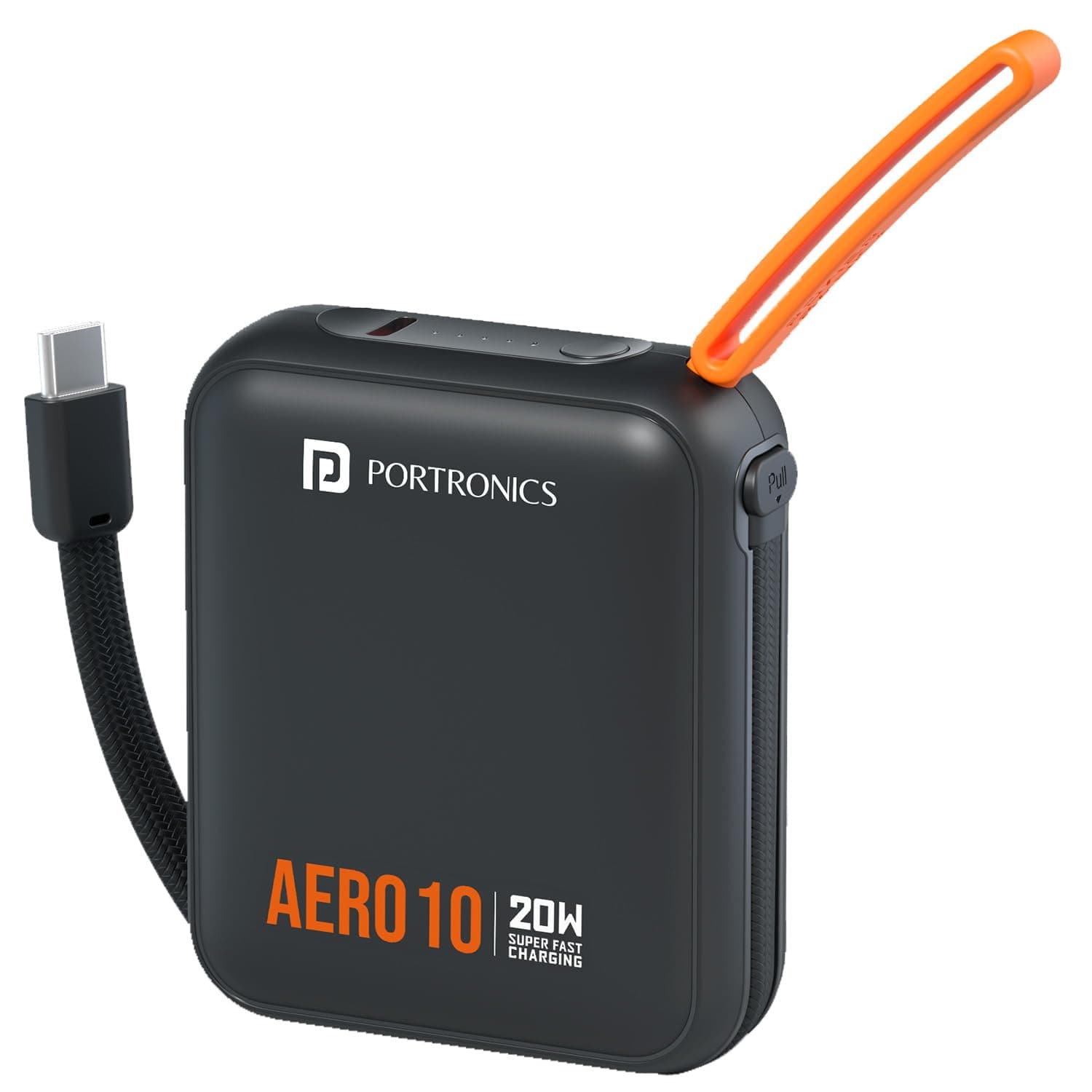 Portronics Aero 10 10000 mAh 20W Fast Charging Mini Power Bank with Detachable Type C Cable, Type C PD Input/Output Port, LED Indicator, Wake Up Butto...