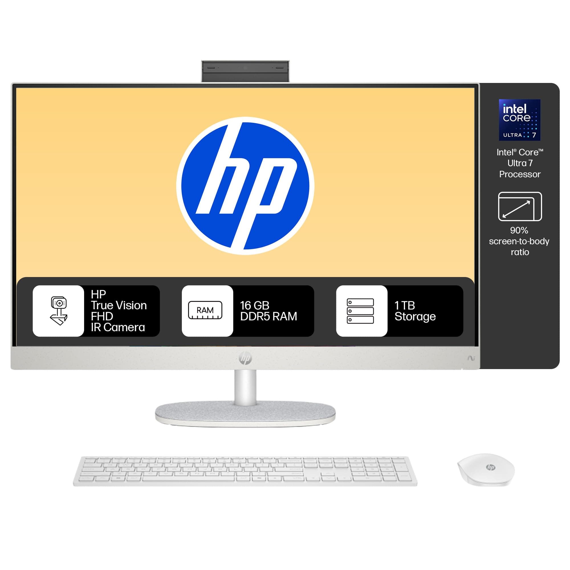 HP All-in-One, Intel Core Ultra 7 155U (16GB DDR5,1TB SSD) IPS, 300 nits, Anti-Glare, 27inch(68.6cm) FHD, Win11, M365, Office24, Shell White, 6.72kg, ...