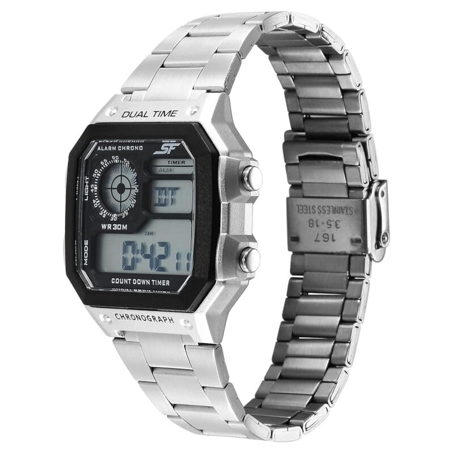 SF Hexa Metal Digital Digital Black Dial Stainless Steel Strap Watch for Unisex-77134PM01W