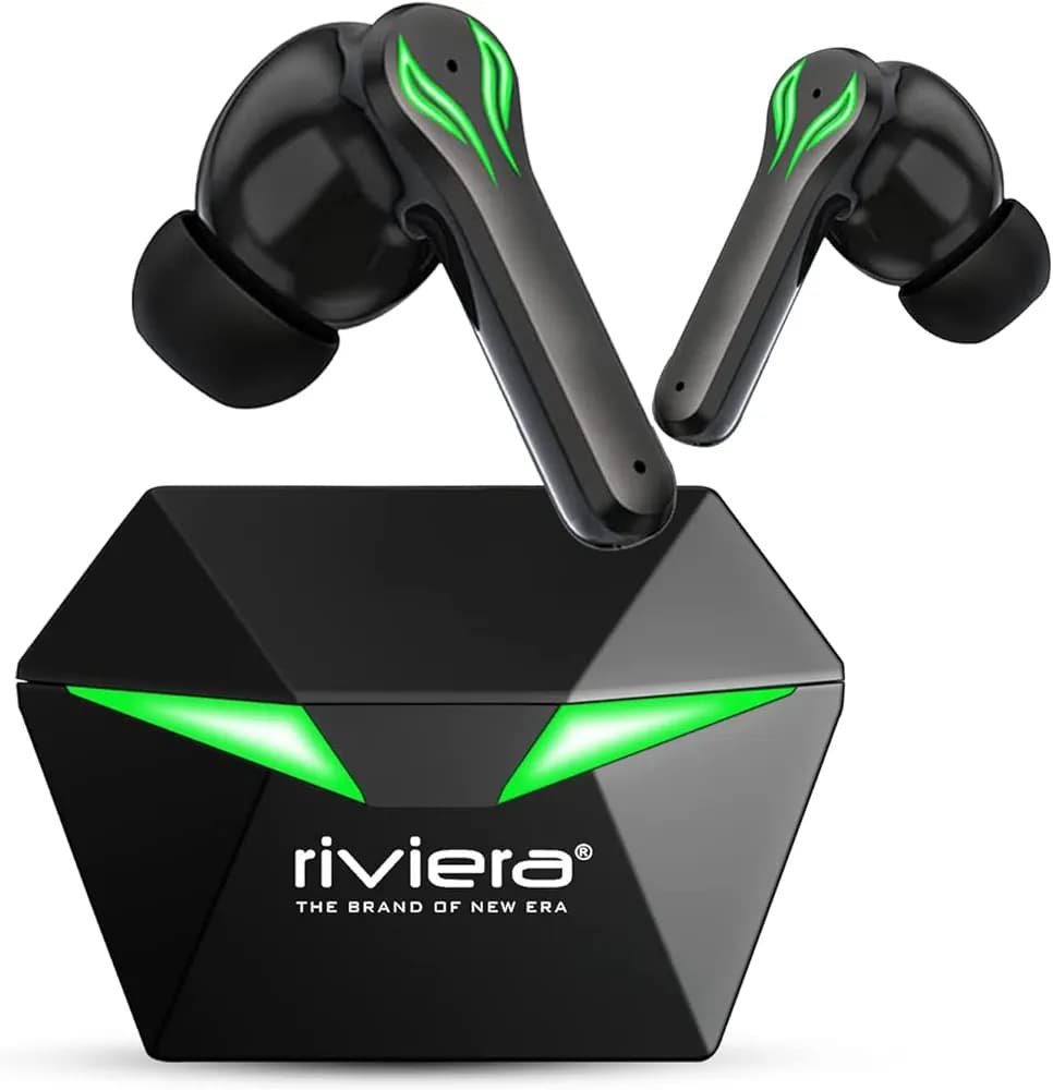 Riviera® Newly Launched Wireless R003 Smart Earbuds with 12 Hrs Playtime Bluetooth 5.1, Gaming Low Latency, HD Stereo Calls, Punchy Bass, Fast TypeC Charging & IPX4 TWS (Black)