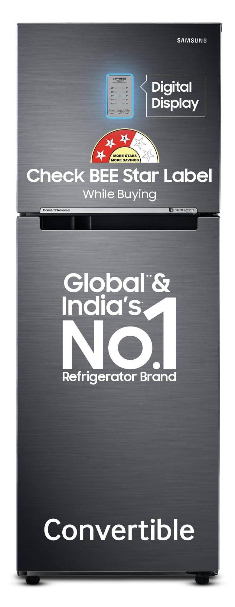 Samsung 236L 3 Star Convertible 3 In 1 Digital Inverter Frost-Free Double Door Refrigerator (RT28C3733B1/HL,Black Doi 2023)