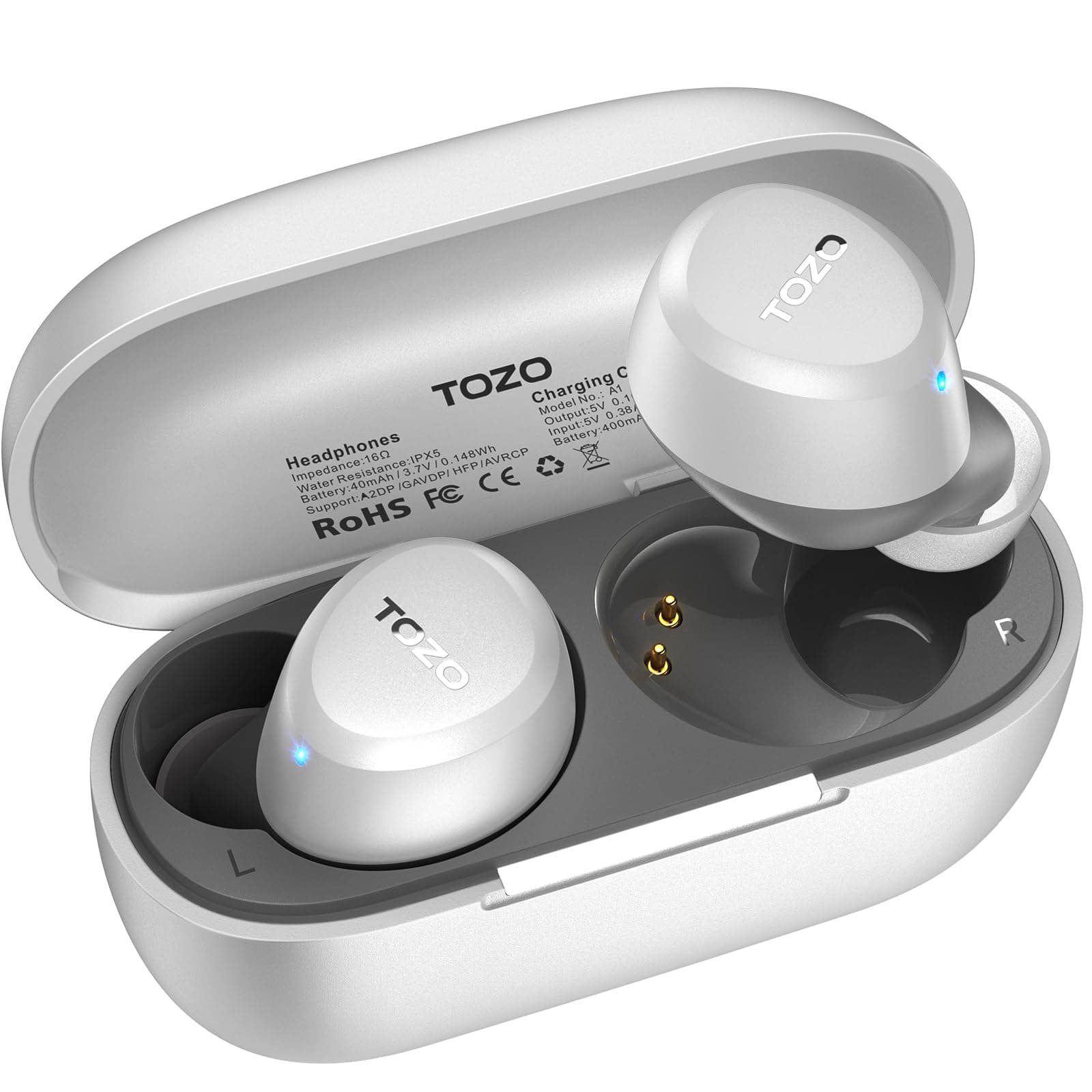 TOZO A1 Mini Wireless Earbuds Bluetooth 5.3 in Ear Light-Weight Headphones Built-in Microphone, IPX5 Waterproof, Immersive Premium Sound Long Distance Connection Headset with Charging Case, White