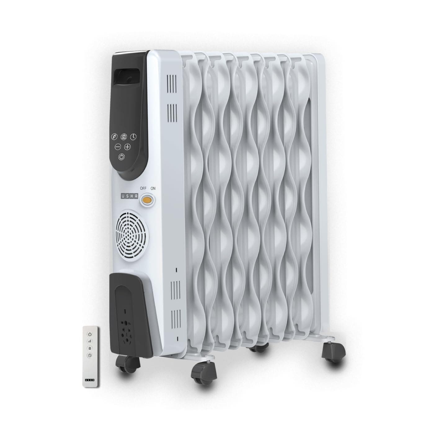 Usha OFR 9 Fin 4309 FSE PTC Room Heater with Fan Heater and Remote Control (White, Oil Filled Radiator)