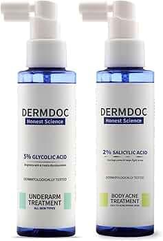 DermDoc Smooth & Clear Skin Body Treatment Combo| 5% Glycolic Acid Underarm Brightening Spray-100 ml & 2% Salicylic Acid Body Acne Treatment Spray-100...