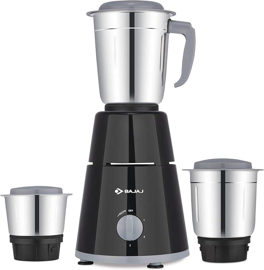 Bajaj Gx 1 Mixer Grinder,500 Watts Titan Motor,3 Jars,2 In 1 Function Blade,Black