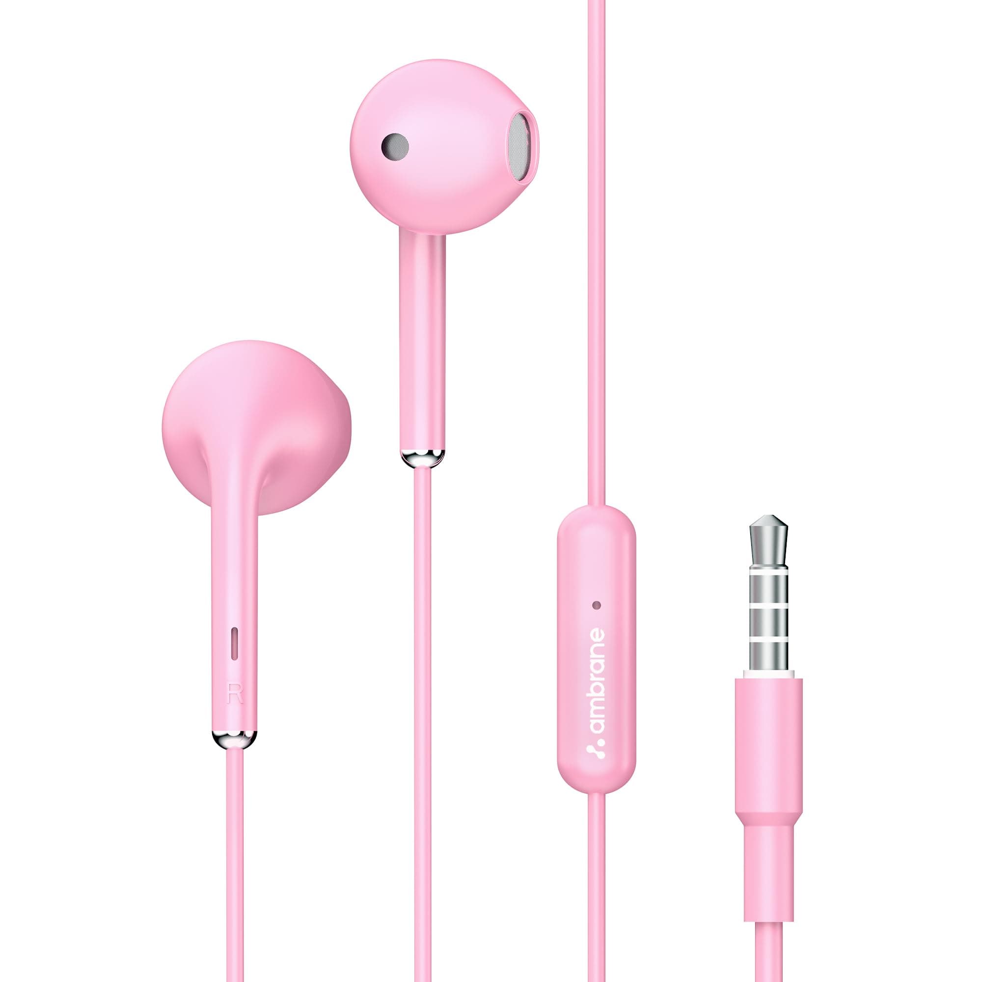 Ambrane Wired Earphones with in-line Mic for Clear Calling, 14mm Dynamic Drivers for BoostedBass™, 3.5mm Jack, Multi-Functional Controller (Stringz 38 Lite, Pink)