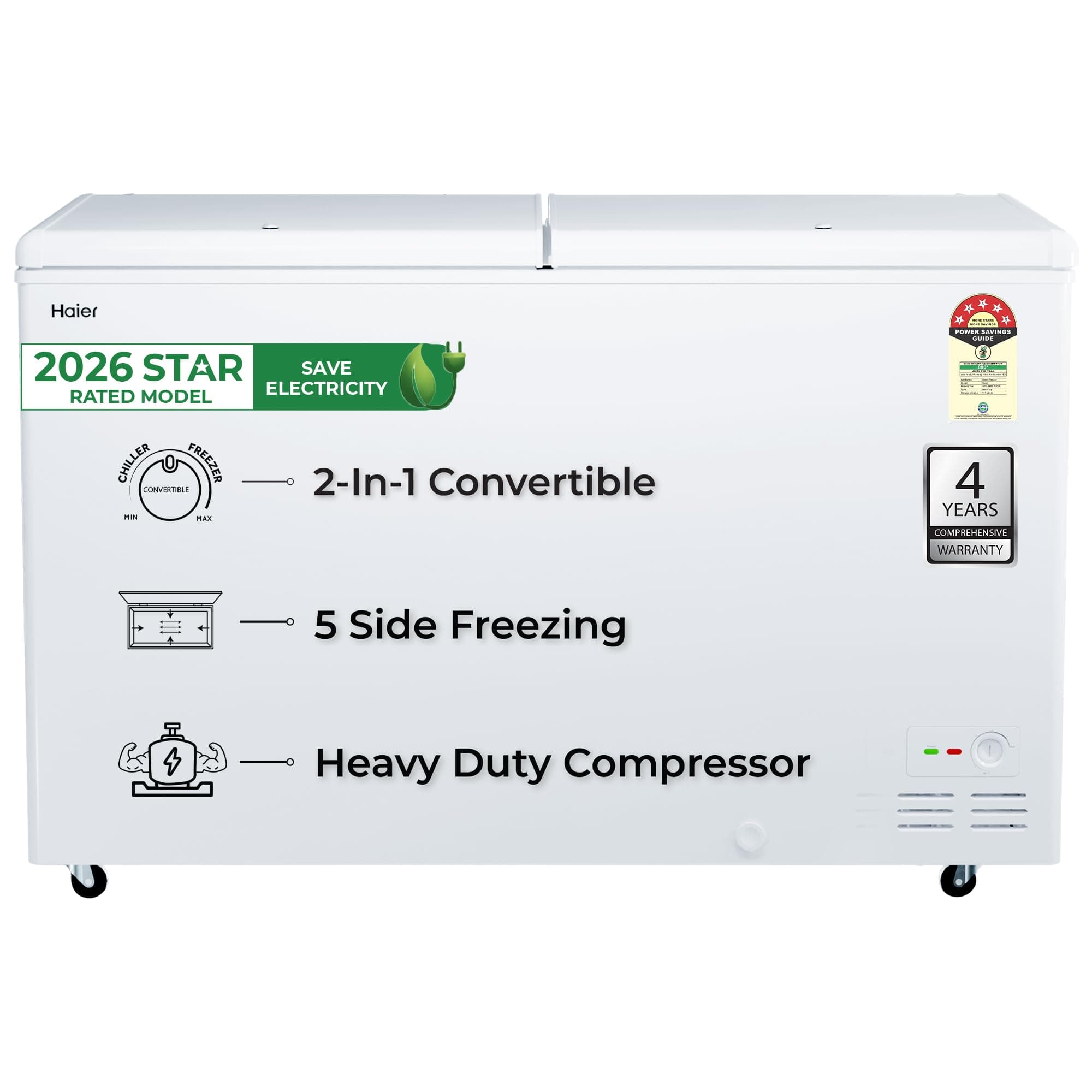 Haier HFC-588DPW5, 5 Star (2026 Star Rating) Double Door Convertible Deep Freezer, 5 Side Freezing, Dual Condenser, Inside Metal Liner with 70mm Puff ...