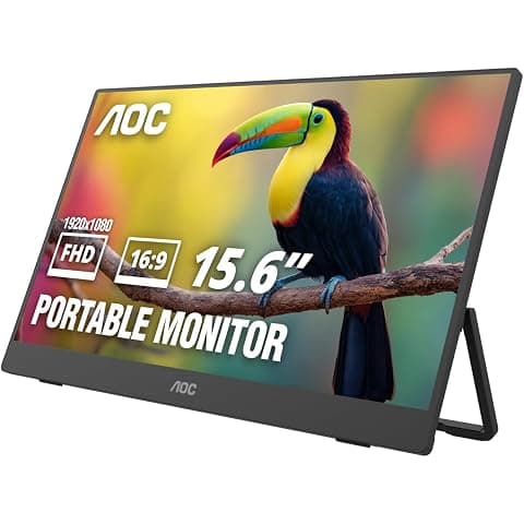 AOC 16" Portable Monitor FHD 60Hz USB-C IPS Ultra Slim Kickstand 16T30 | 1920×1080 Computer Monitor, USB-C 3.2, Mini HDMI, Built-in Speakers, Kickstand, Ultra Slim, VESA Mount, Low Blue Light