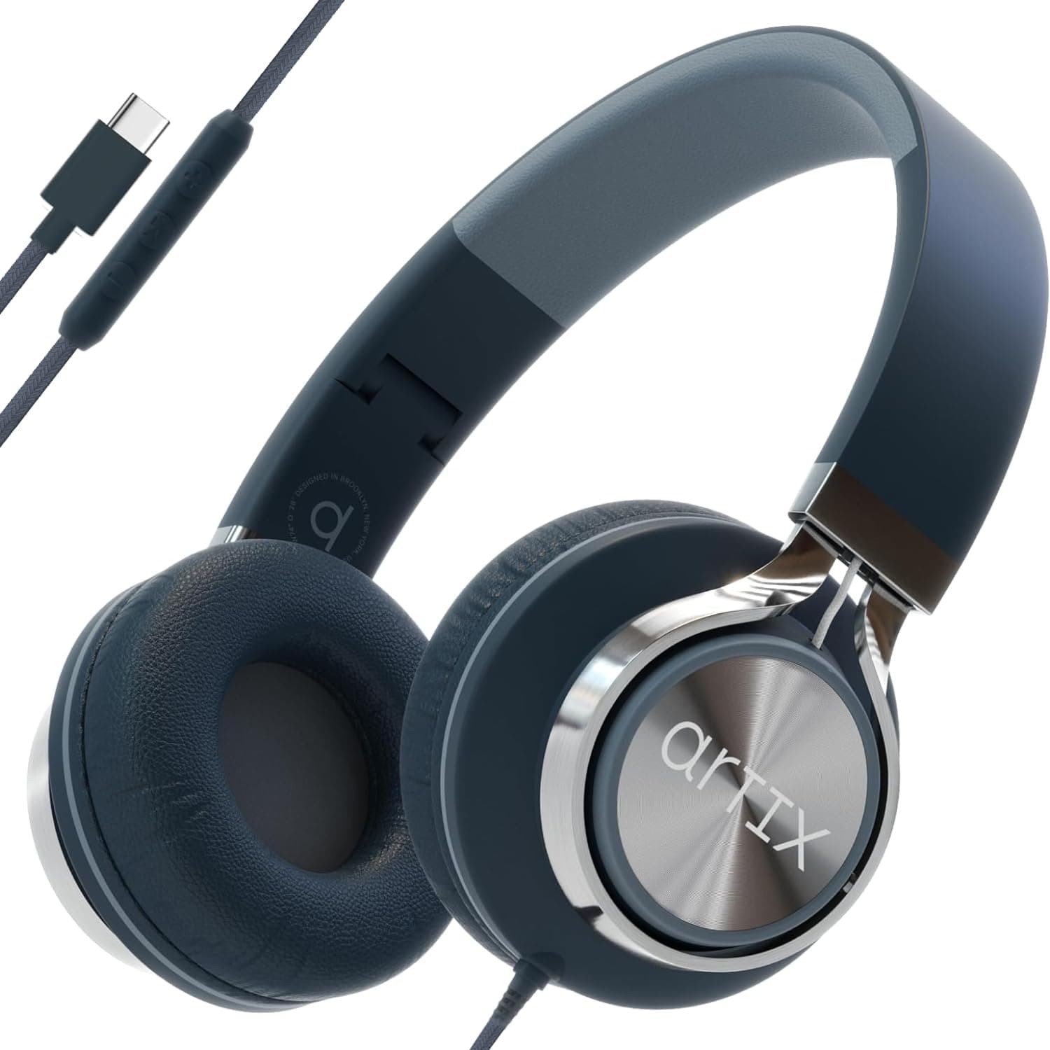 ARTIX CL750 Wired Foldable Headphones for Students & Professionals | On Ear Noise Isolating Headset with Mic for Calls & Entertainment (Graphite, USB Type C)