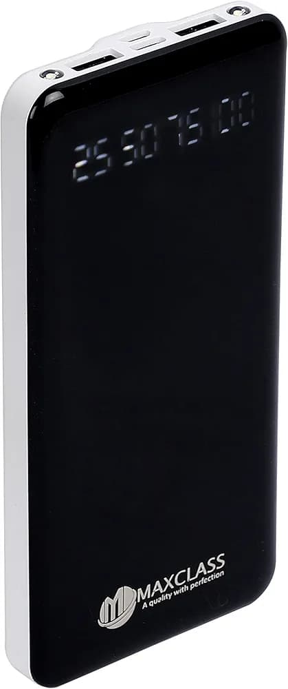 MAXCLASS Digital Power Bank |10000 mAh| 18W Fast Charging| Input-Type C and Micro USB| Double Output | White