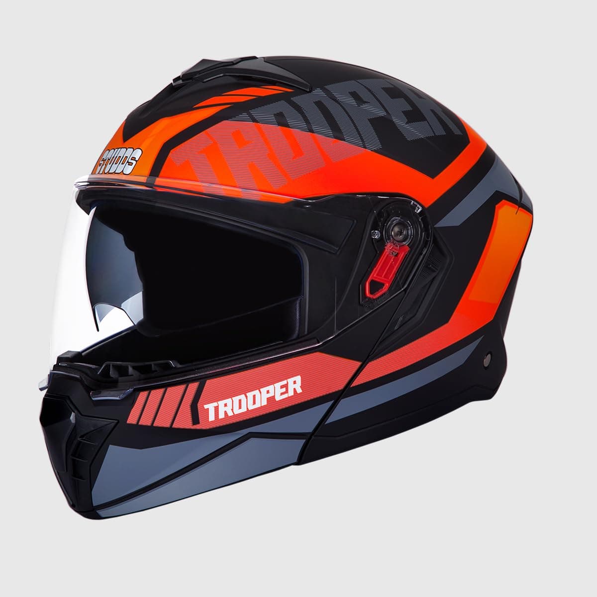 STUDDS Trooper DV D1 ISI and DOT Certified Matt Finish Flip-up Full Face Helmet for Men and Women (Matt Black N8 L)