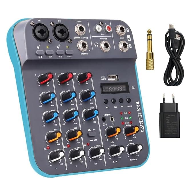 KADENCE KY4 Audio Mixer 4-Channel– Compact Audio Mixing Console with Bluetooth, USB Sound Card, 48V Phantom Power, MP3, Recording, Podcast, Karaoke, DJ, Streaming & Live Performance