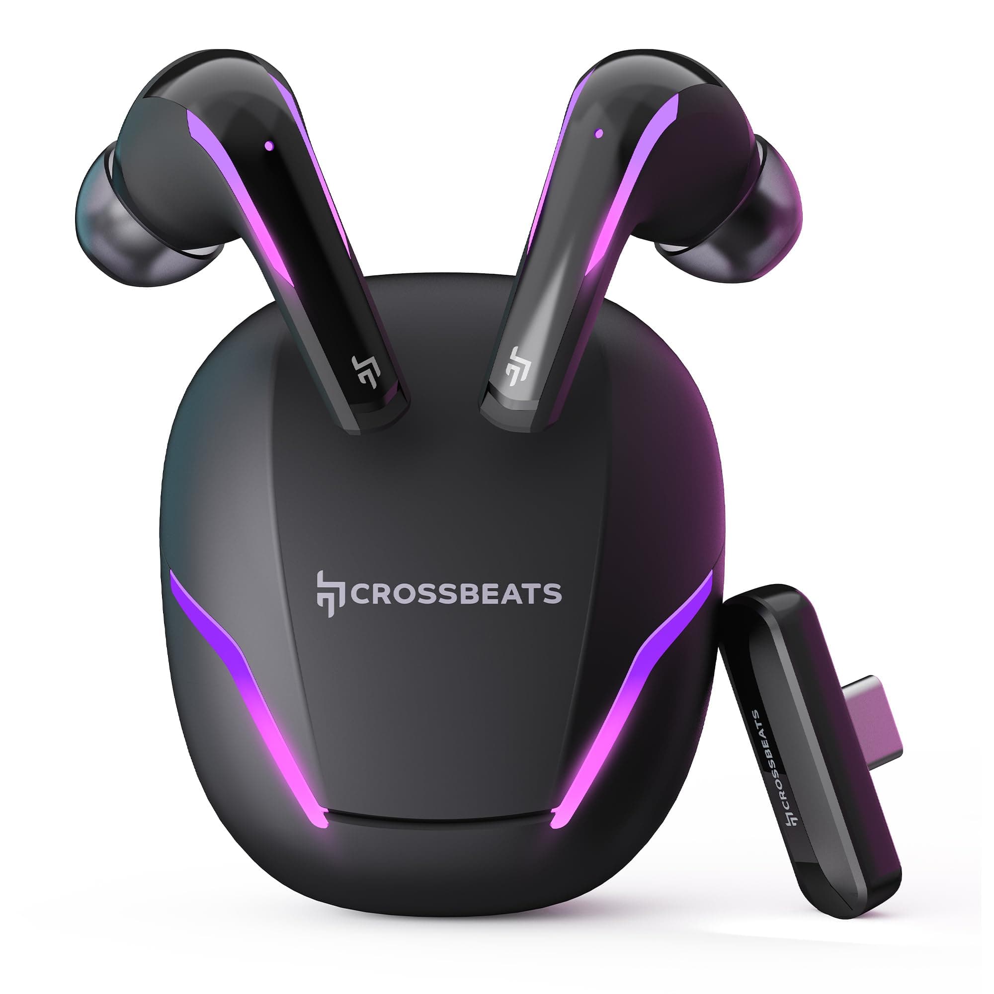CrossBeats Hawk Gaming TWS in-Ear Buds Dongle Type C |100hr Playtime Bluetooth Earphones | RGB Lights | BT v5.4 | 10ms Low Latency | 360 Spatial Audio...