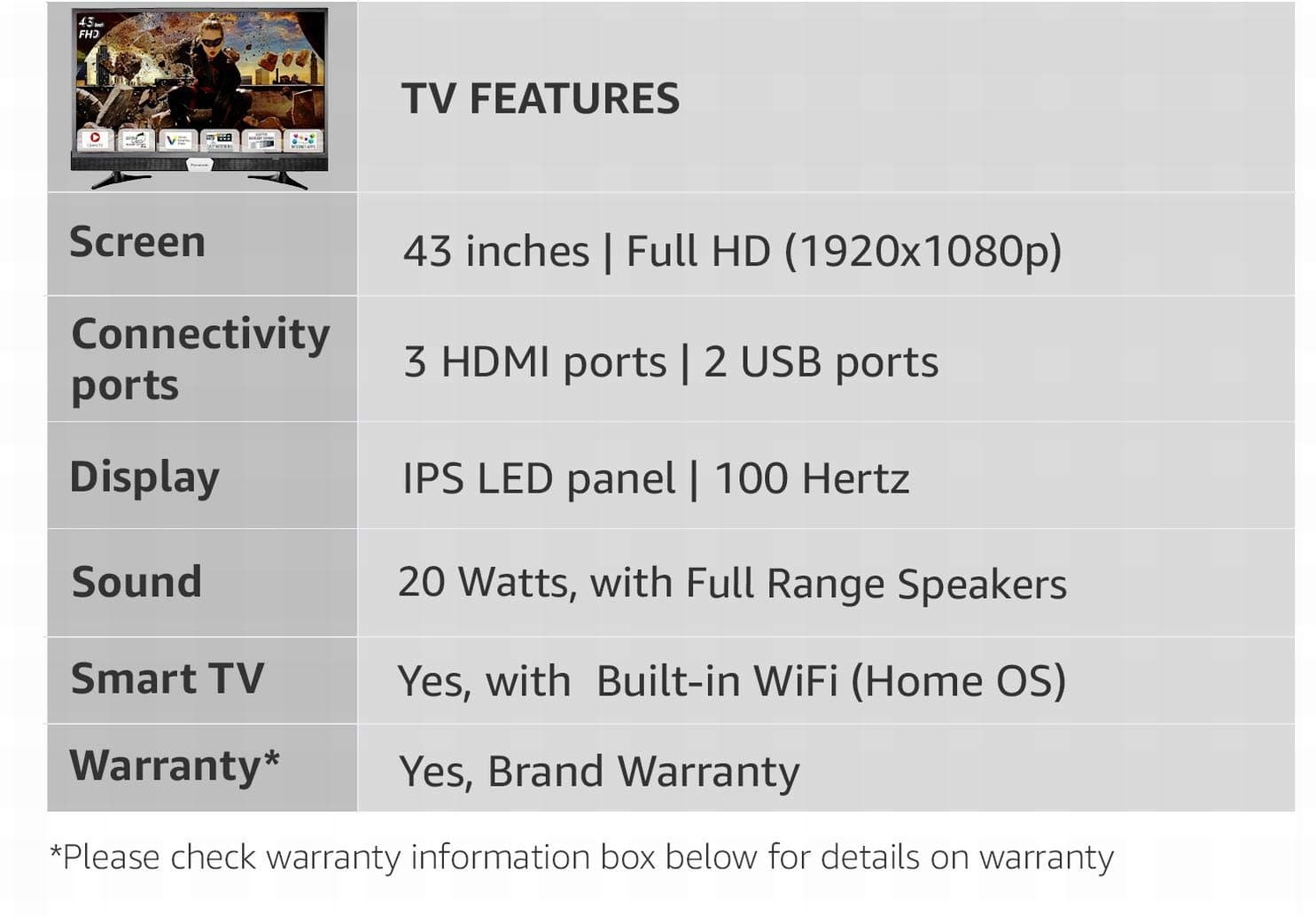 Panasonic 108 cm (43 Inches) Full HD LED Smart TV TH-W43ES48DX (Black) (2017 model) Smart Televisions