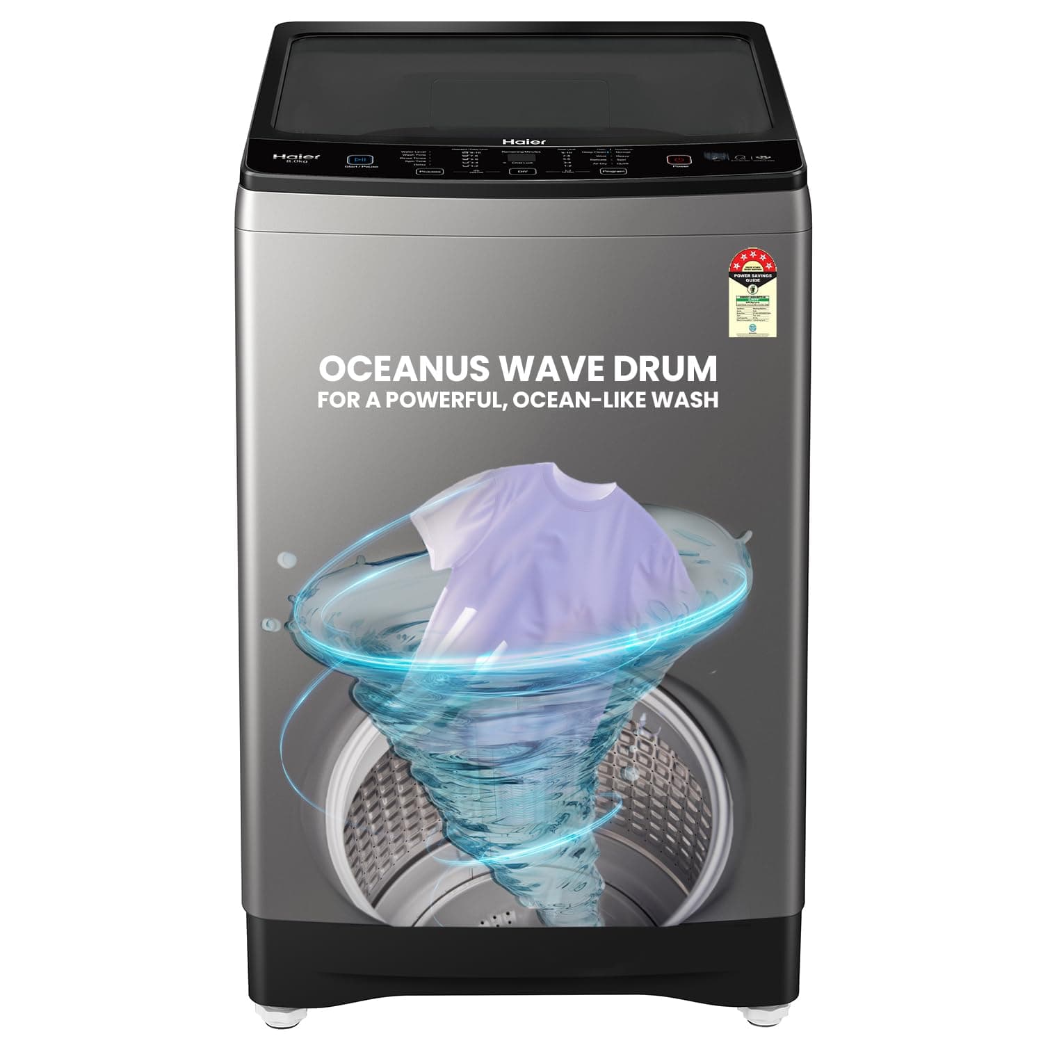 Haier 8 kg 5 Star Oceanus Wave Drum Washing Machine Fully Automatic Top Load (HWM80-826DNZP,Brown Grey)