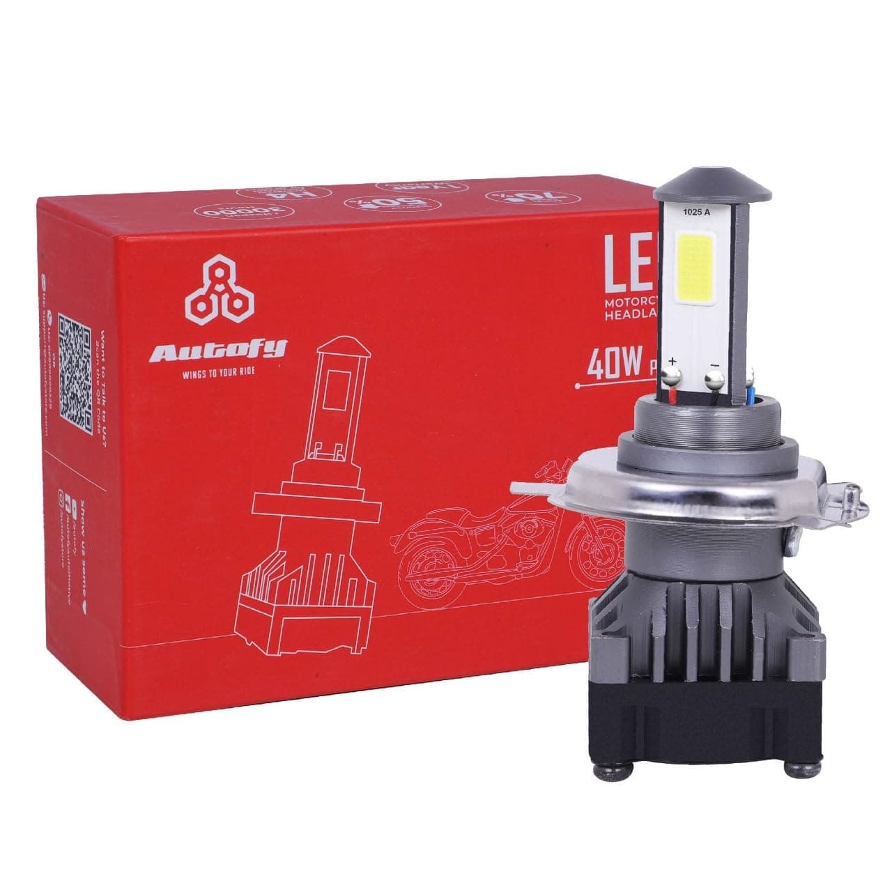 Autofy NightHawk 40W Powerful Super Bright H4 LED Headlight Bulb for Bike Scooter LED Light for Bike 6000 Lumens 8000 RPM Fan for Fast Cooling Full Al...