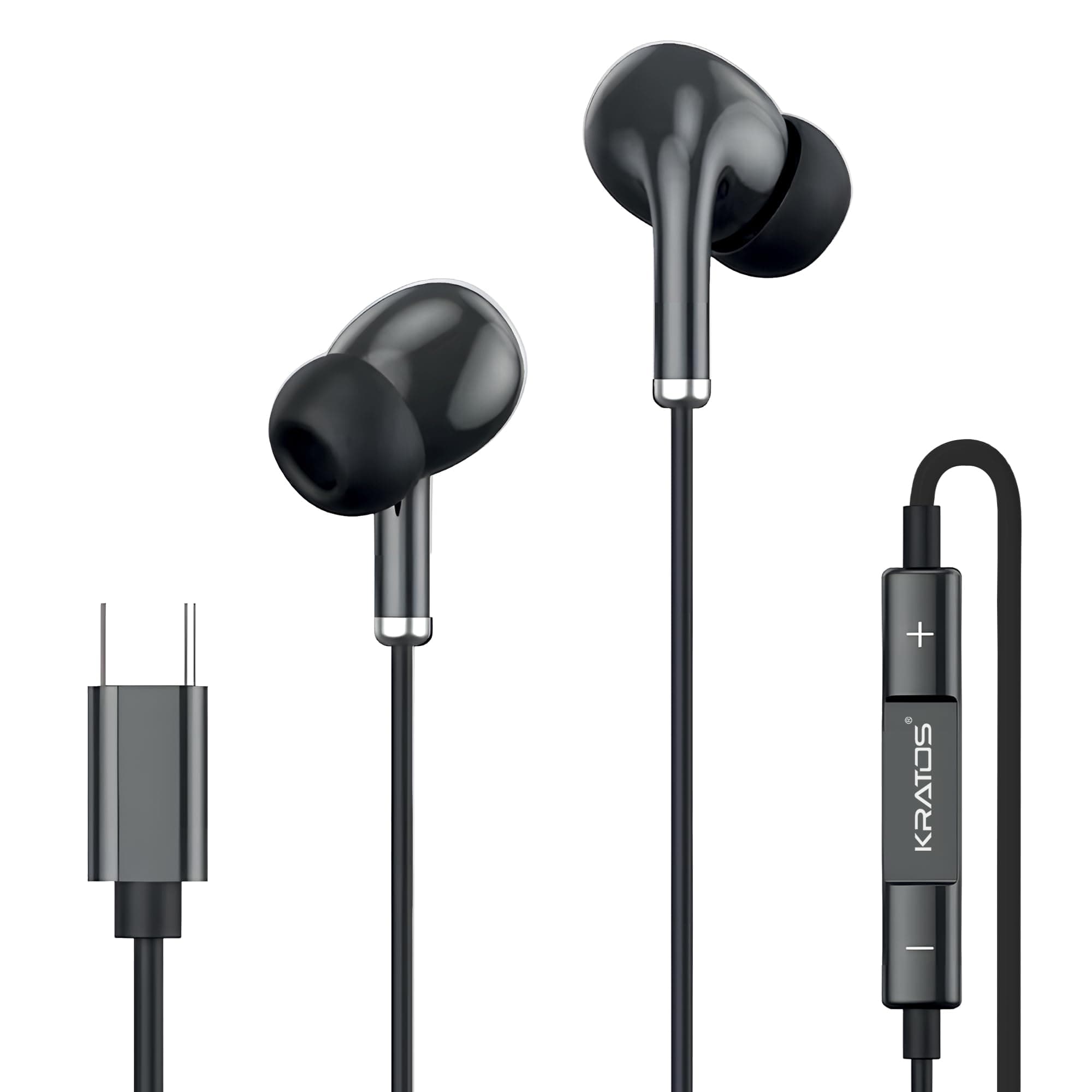 Kratos Tune V5 C Type Earphones Wired, 13mm Bass Drivers Earphone, Inline Control Type c Headphones with Mic, Sweat Resistant, Comfort Fit Type c Earp...