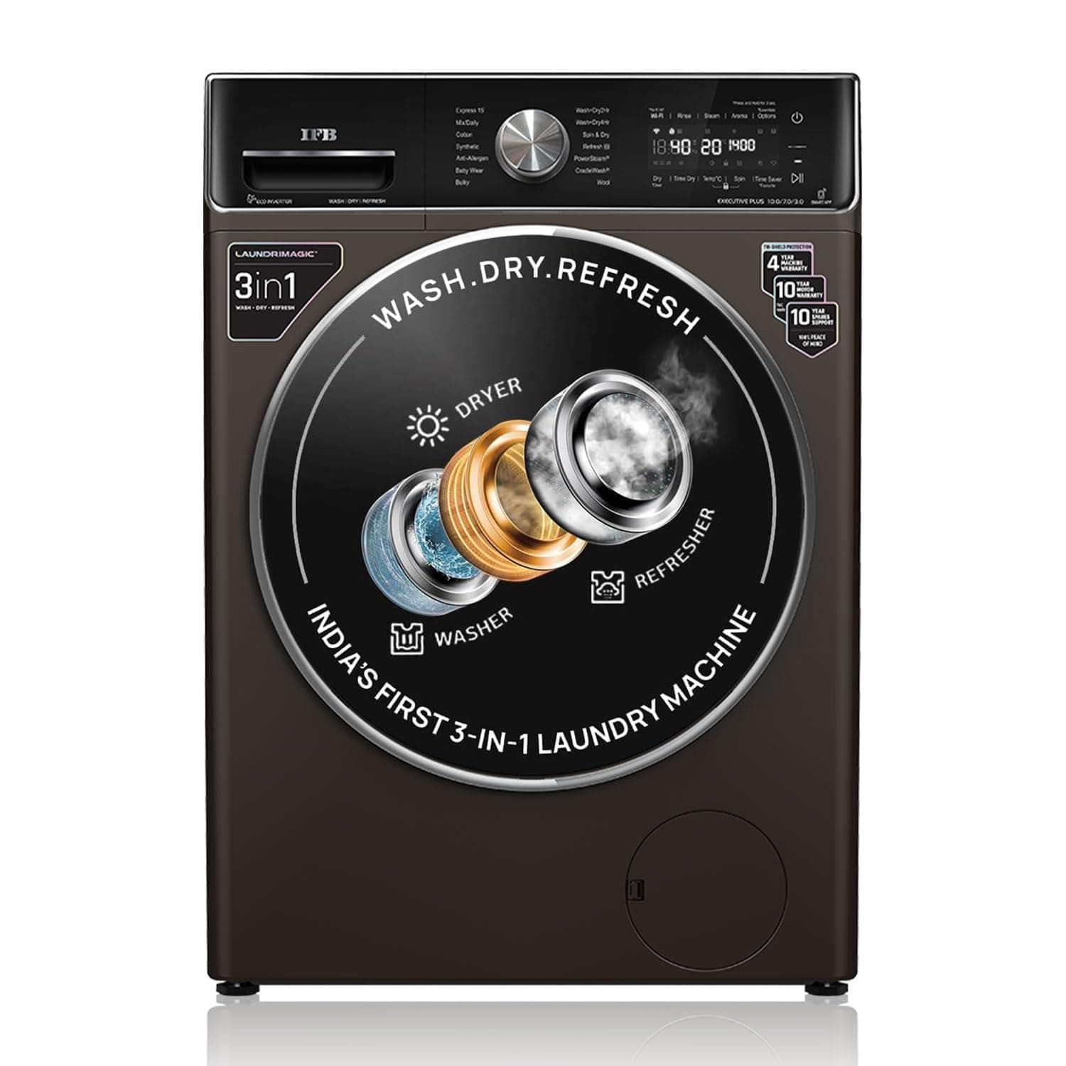 IFB 10 Kg/7 Kg/3 Kg 3-in-1, AI Powered, Fully Automatic Washer Dryer Refresher (IFB Laundrimagic, EXECUTIVE PLUS ZXM, 9 Swirl Wash, Eco Inverter Techn...