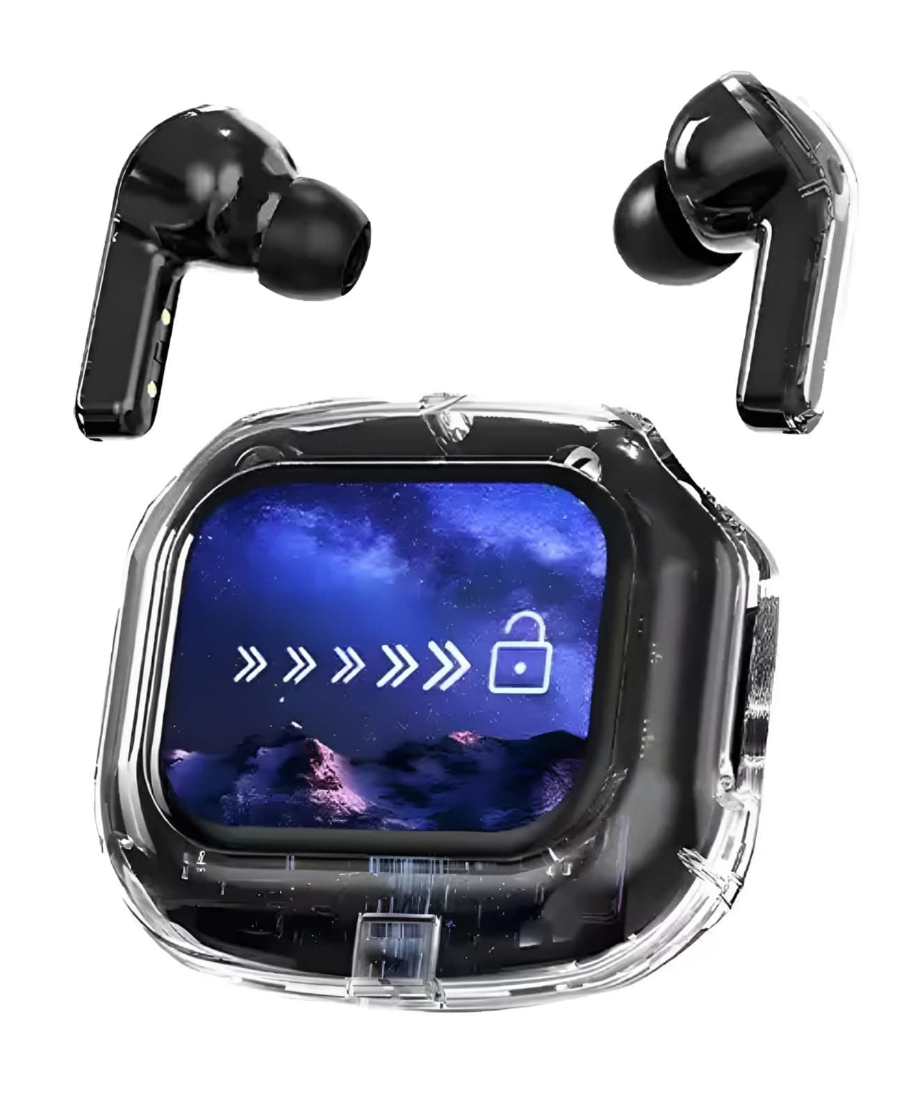 VEHOP AIRMAX Screen TWS, Smart Touch Display True Wireless Buds, BT5.4 with Low Latency Gaming Mode, Type-C Fast Charging, Find My Earbuds, 4 Mics ENC...
