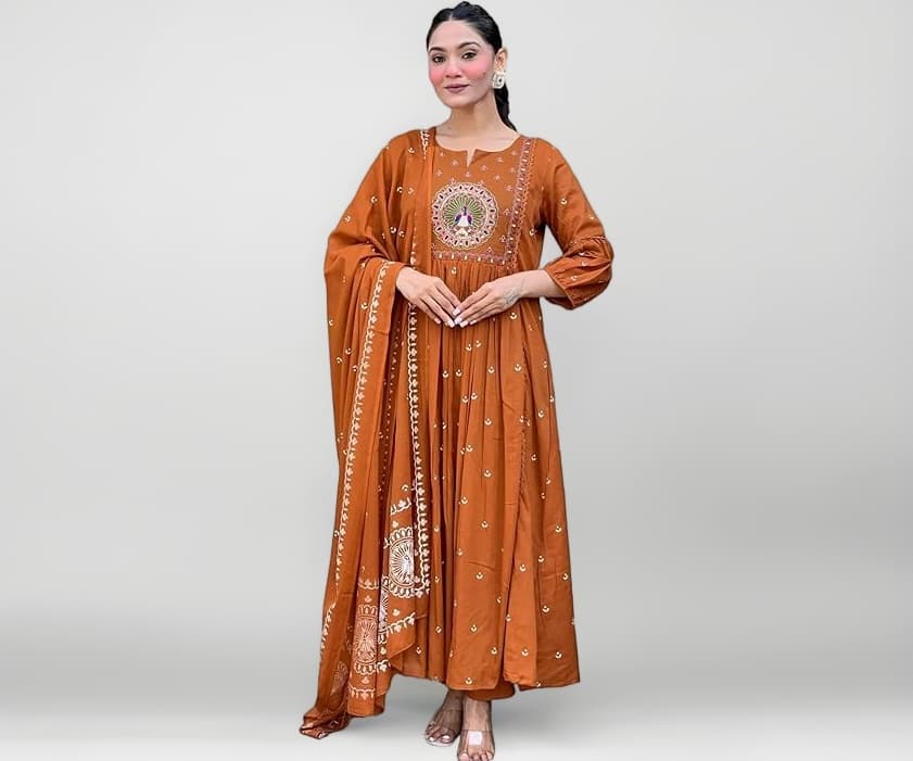 KLOSIA Women Printed Anarkali Kurta and Pant Set with Dupatta