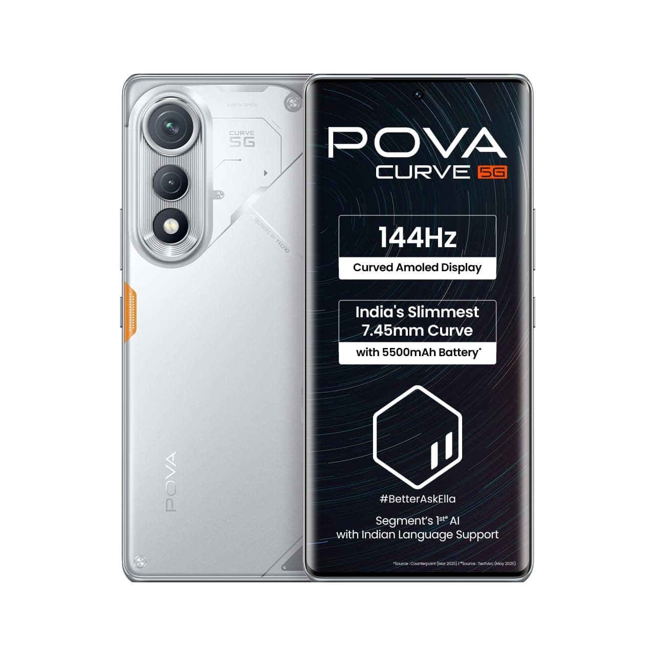 POVA Curve 5G (Magic Silver, 8GB+256GB) | 144Hz Curve AMOLED | Slimmest 7.45mm Curve with 5500mAh Battery | Segment's 1st AI with Indian Languages |Be...