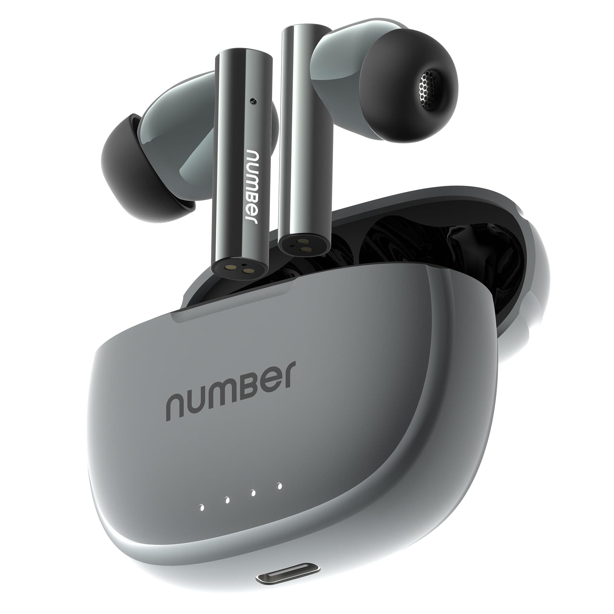 Number Navo Buds X1 w/ 50H Playtime, Dual Pairing, 13mm Speakers, ENC, 45ms Low Latency Bluetooth (Grey Stone)