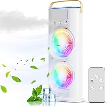 PYXBE USB Portable Cooling Fan with Remote Control, Rotatable with water Tank Mini Air Cooler,280ml 7Colors Light Rechargeable Mist Cooling Fan,Bedroo...