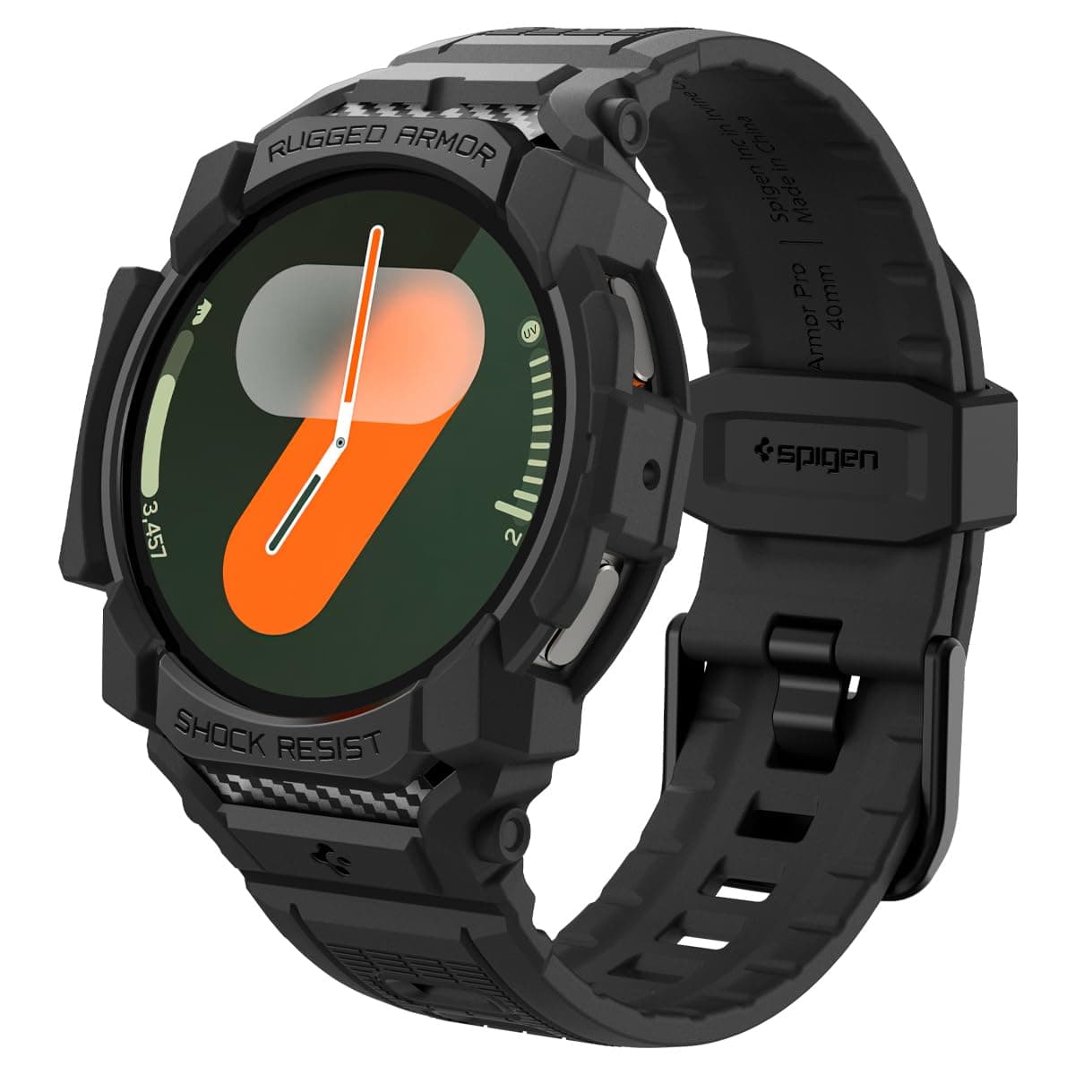 Spigen Rugged Armor Pro for Samsung Galaxy Watch 7 40mm Case with Strap Band - Matte Black