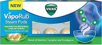 Vicks VapoRub SteamPods 10s, For Steam Inhalation, Quick relief from blocked nose, sinus congestion, headache, and cough due to cold.