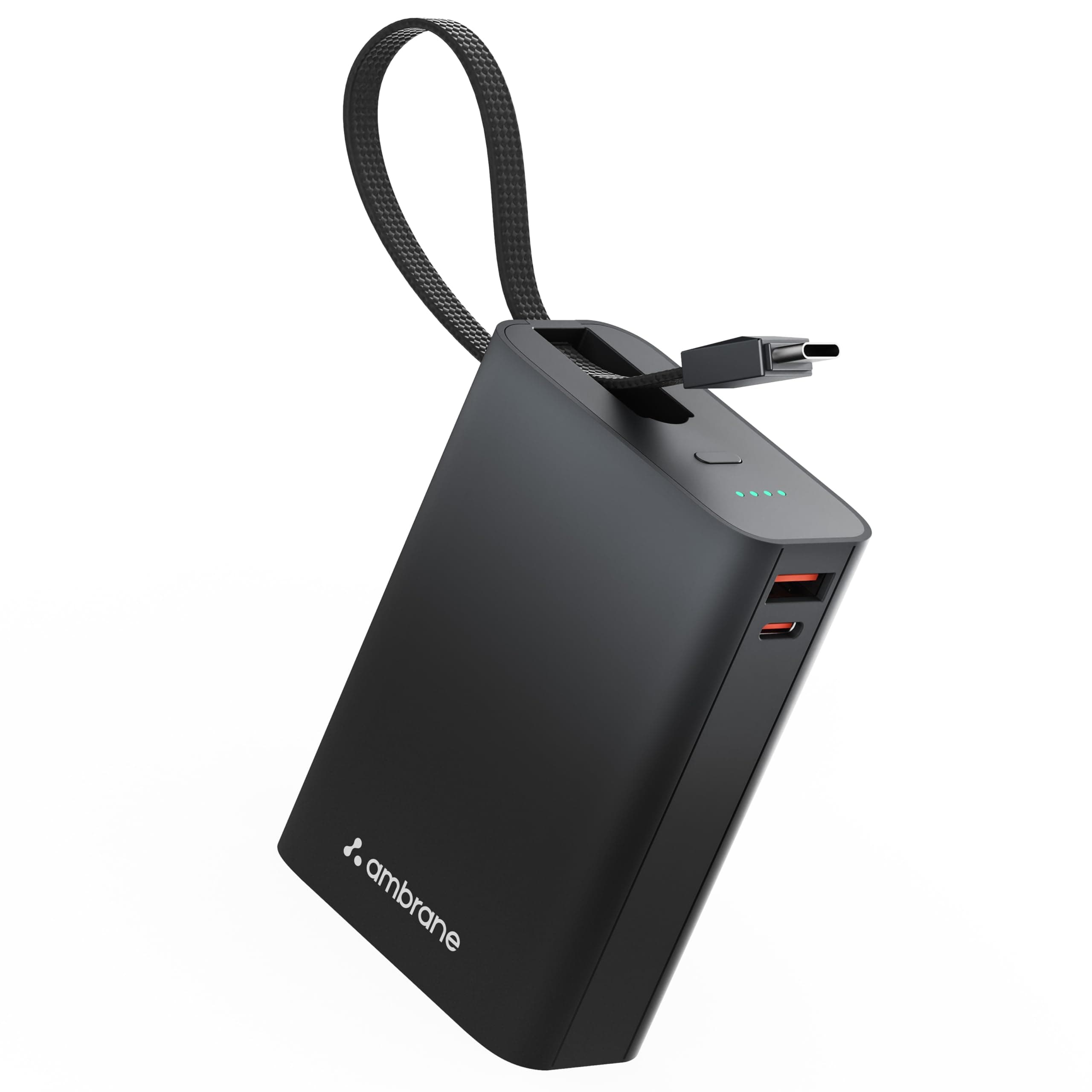 Ambrane 20000mAh Small Pocket Size Powerbank, Hanging InBuilt Type C Cable, 22.5W Fast Charging, Type C PD & USB Output for iPhone, Android Mobiles & Other Devices (MiniCharge 20, Black-Grey)