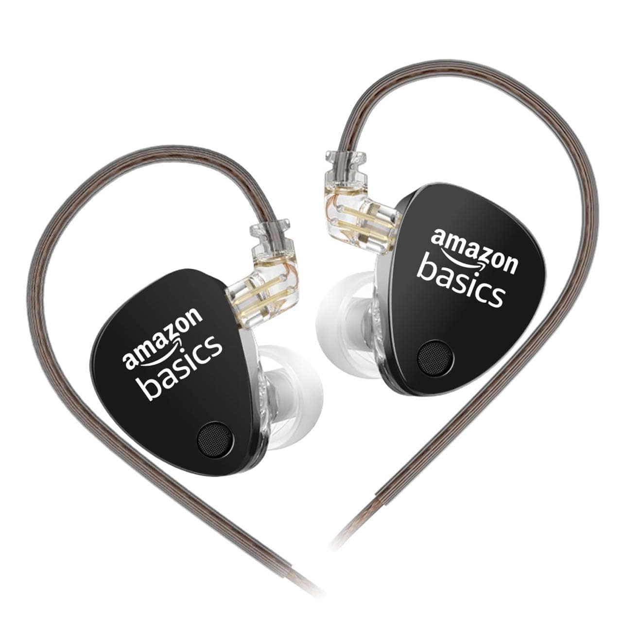 Amazon Basics Pro Series in Ear Earphone with Mic | 3.5 mm Plug | Dual 10mm Dynamic Drivers | 4-Level Tuning Switch | OFC Flat Cable | 3.5mm Plug | fo...