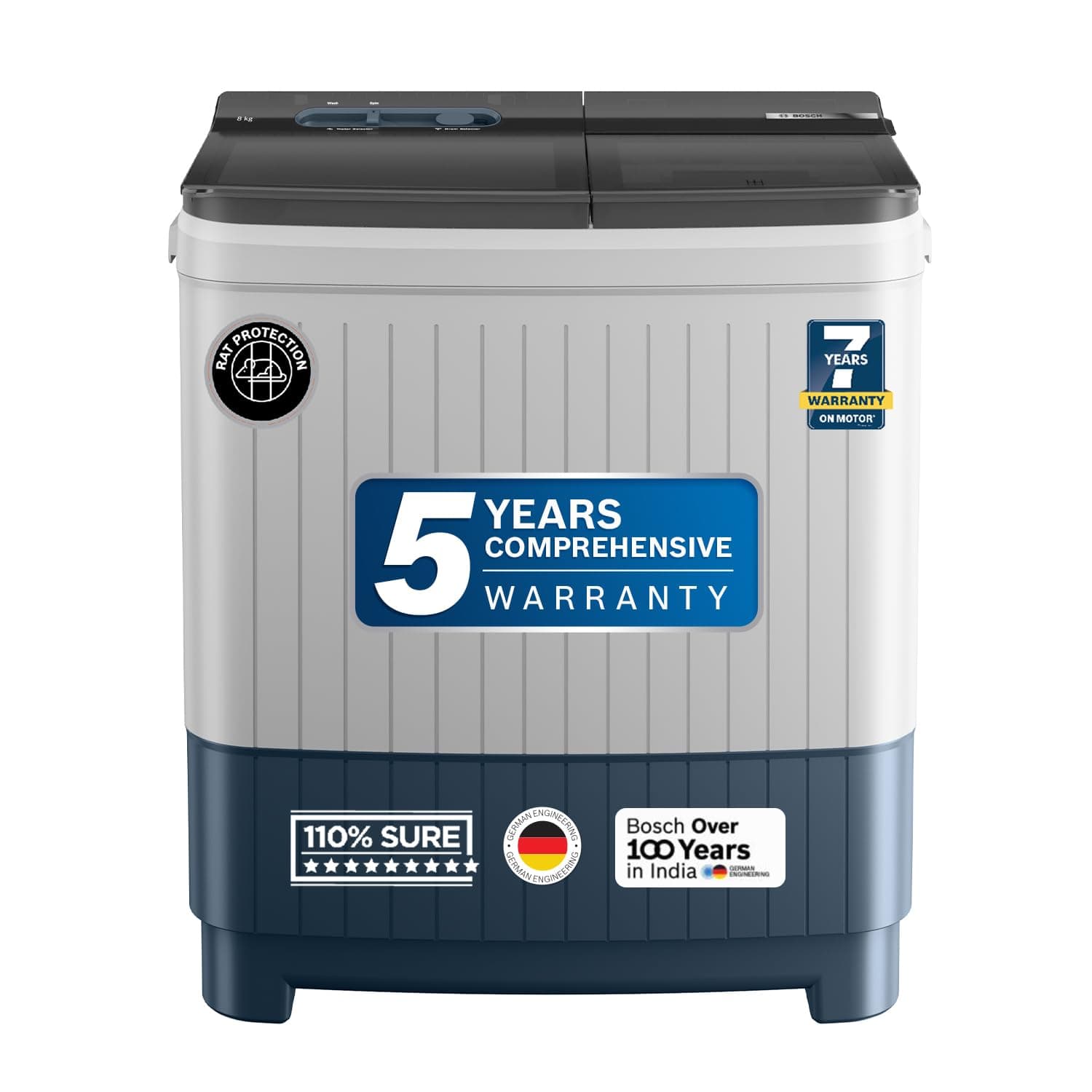 BOSCH 8 kg 5 Star with 1360 High RPM Spin Motor Semi Automatic Top Load Washing Machine Multicolor (WJP802P0IN)